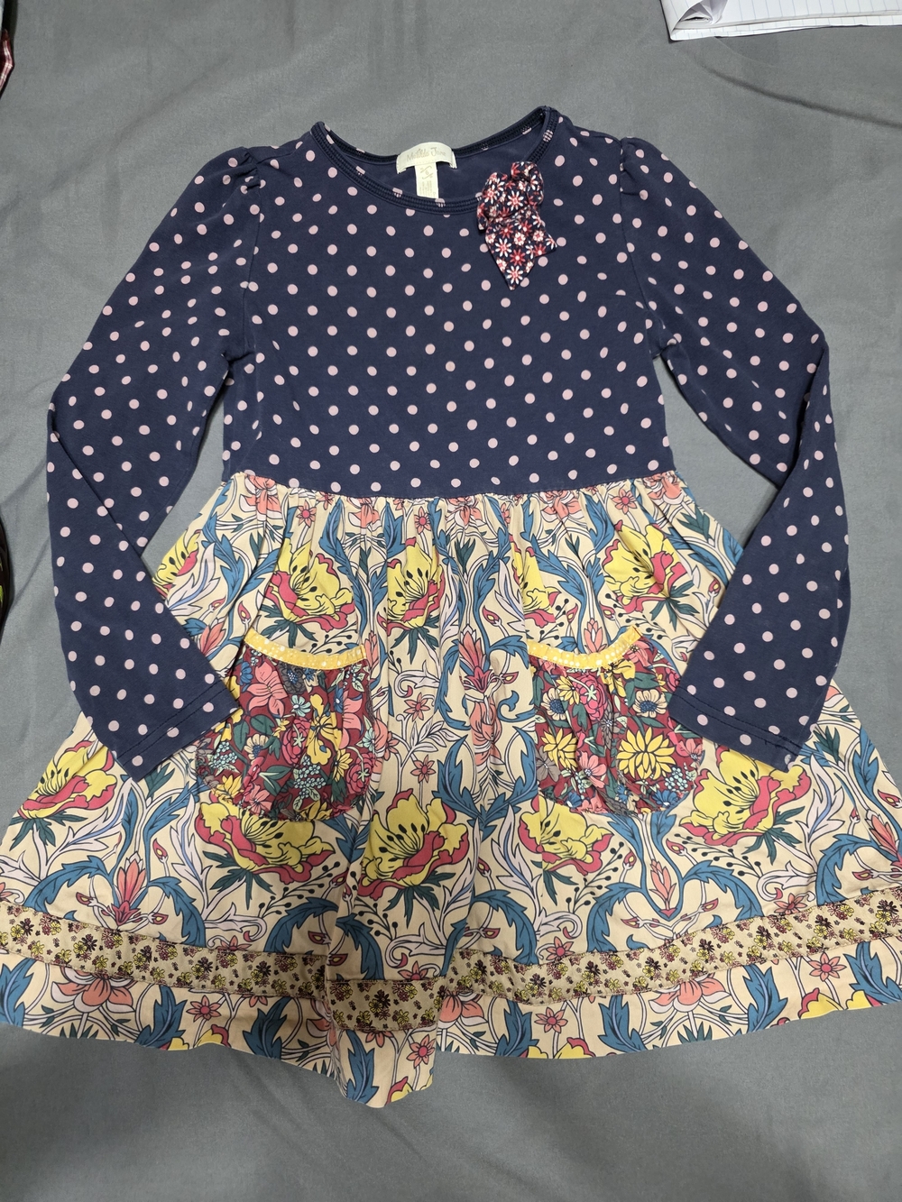 Matilda Jane Navy & Pink Polka Dot Floral Tiered Dress